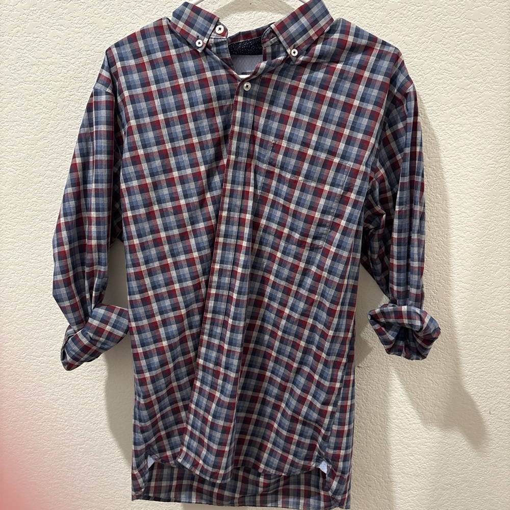 Custom Creature Men's Blue and Red Plaid Shirt